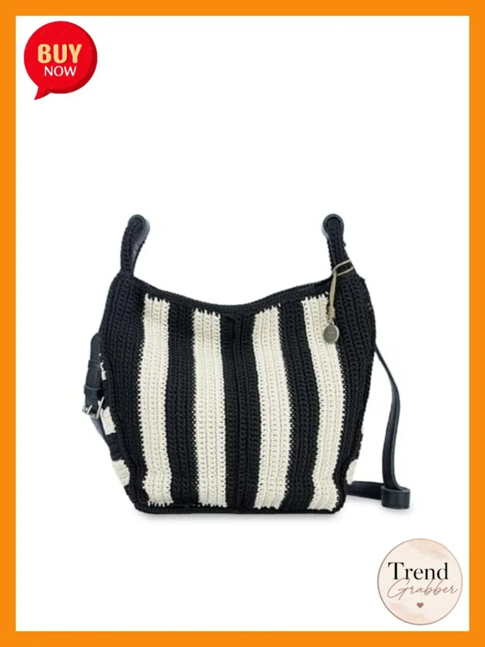 Crochet Crossbody Bag with Zip Closure & Adjustable Strap for Women